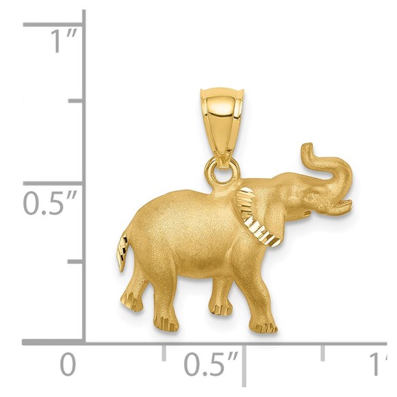 14k Yellow Gold Brushed Diamond-cut Elephant Necklace Charm Pendant, unisex - Picture 4 of 4